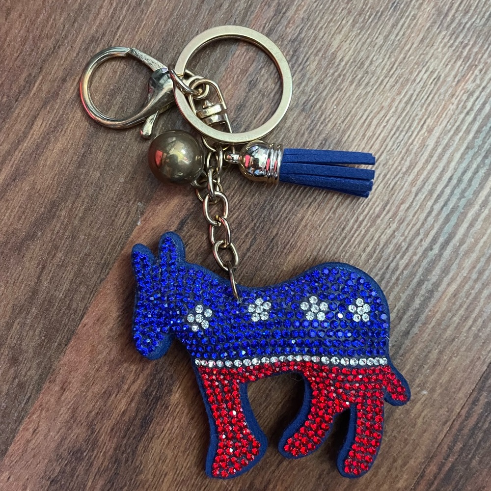 Patriotic Donkey Keychain with Rhinestones Democrat